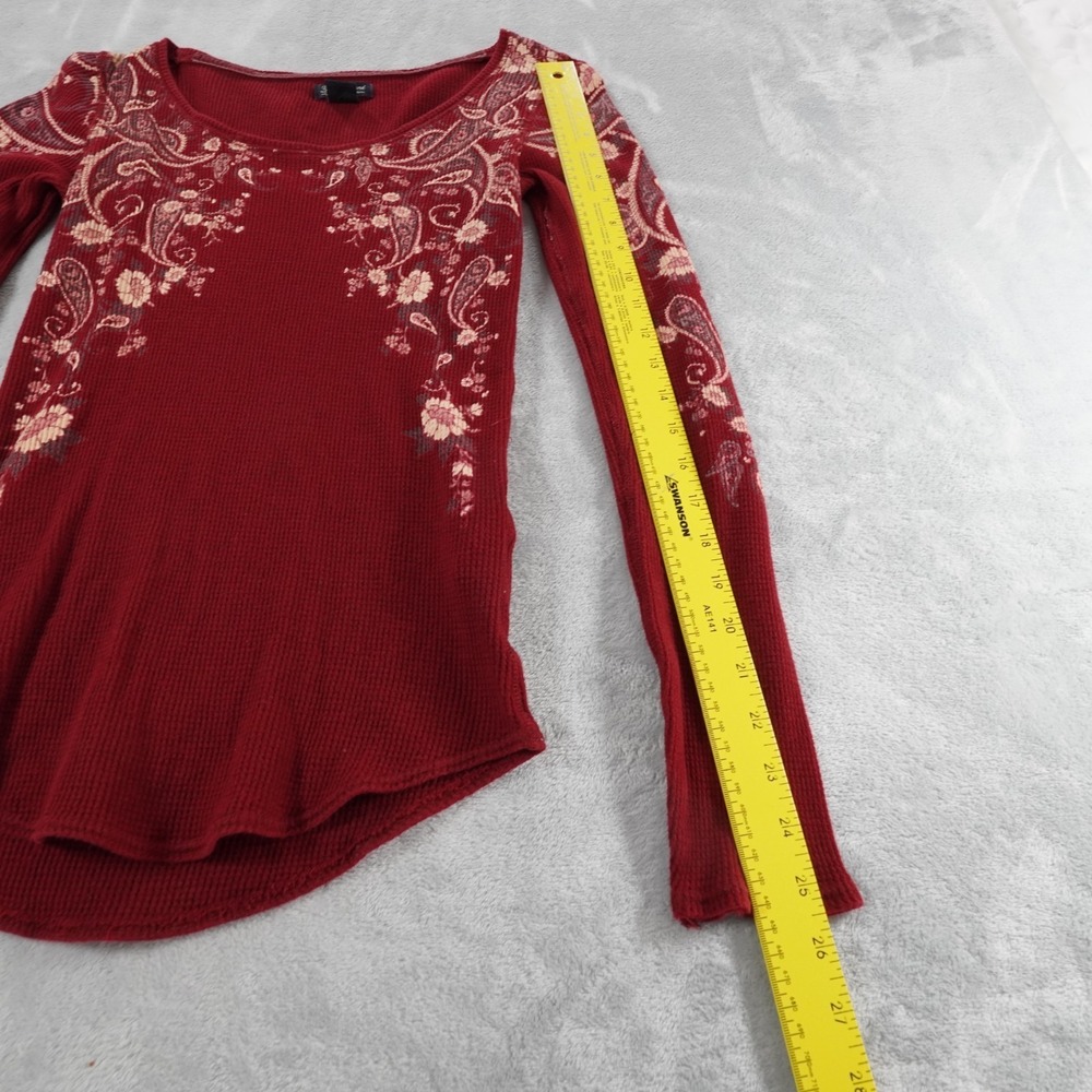 Vtg Y2K Lucky Brand Waffle Knit Thermal Top M Burgundy Long Sleeve Floral Grunge - Picture 8 of 12